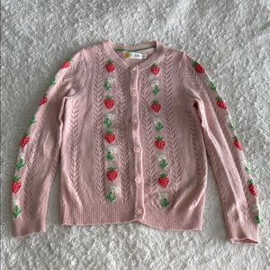 Mini Boden girls size 8-9 pink cardigan sweater with strawberries flowers spring